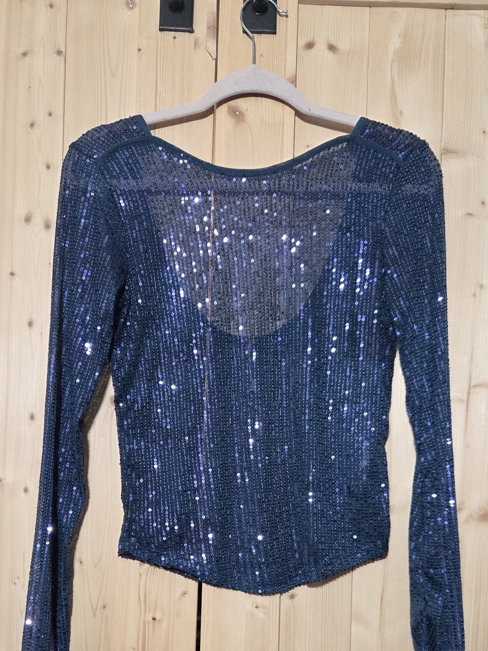 Free People Women’s Navy Sequin Long-Sleeve Top - Picture 3 of 5